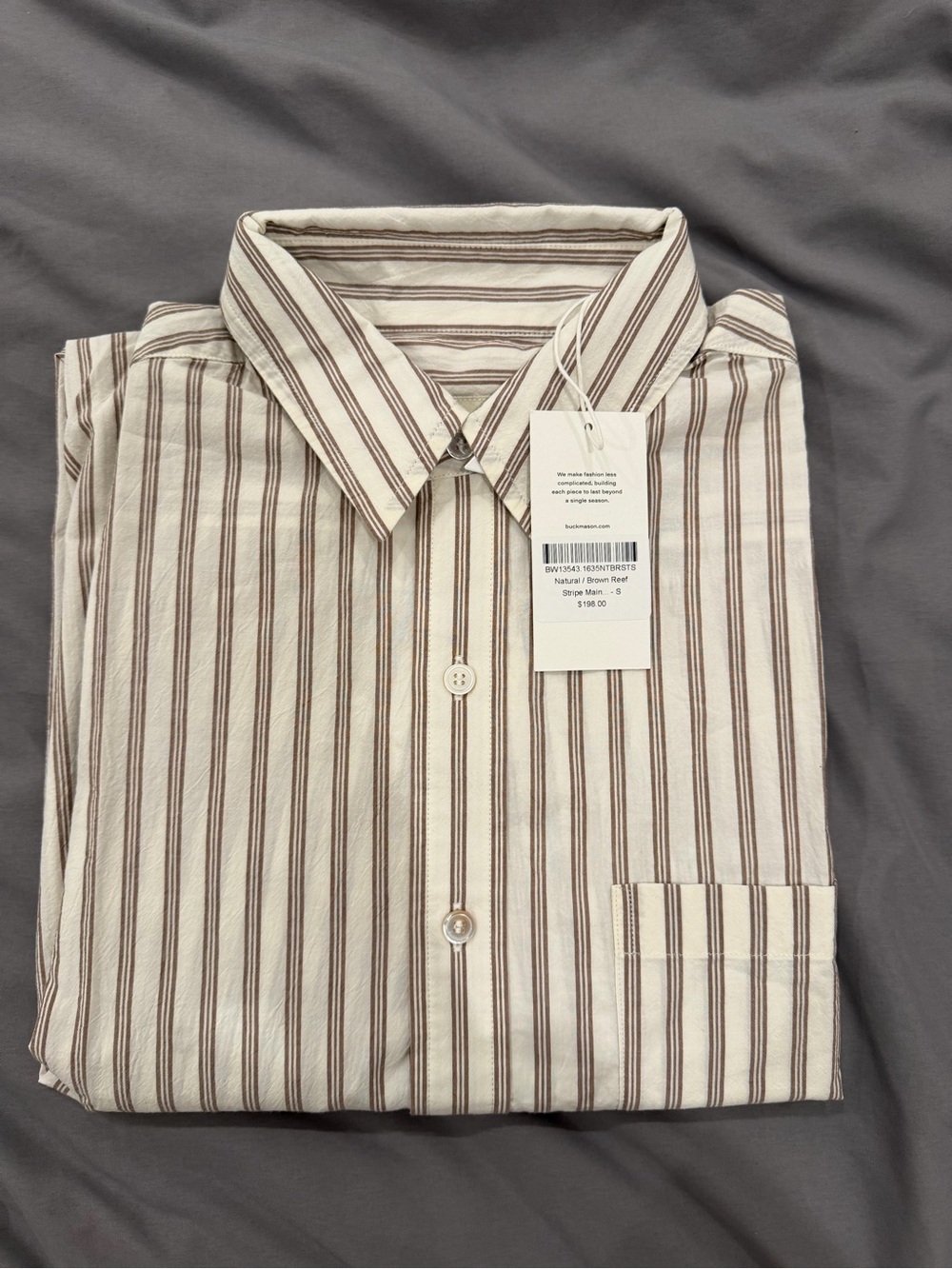NWT Buck Mason Mainstay Cotton S/S Shirt Dress Natural / Brown Reef Stripe Small - Picture 3 of 3